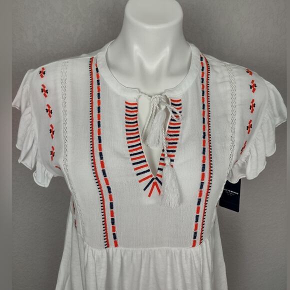Lucky Brand White Boho Peasant Embroidered Blouse Size Small - Picture 10 of 14
